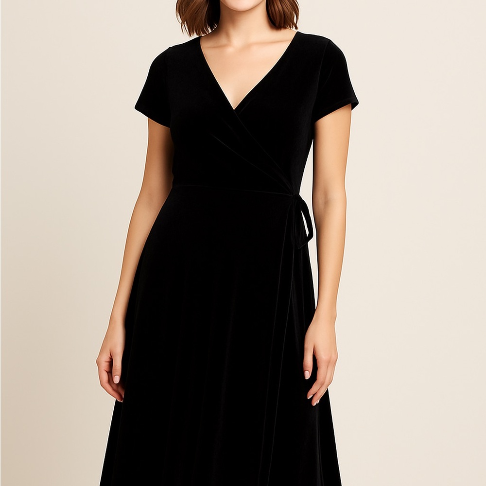 🖤 Black Velvet Wrap Dress — Size 10 GNW
